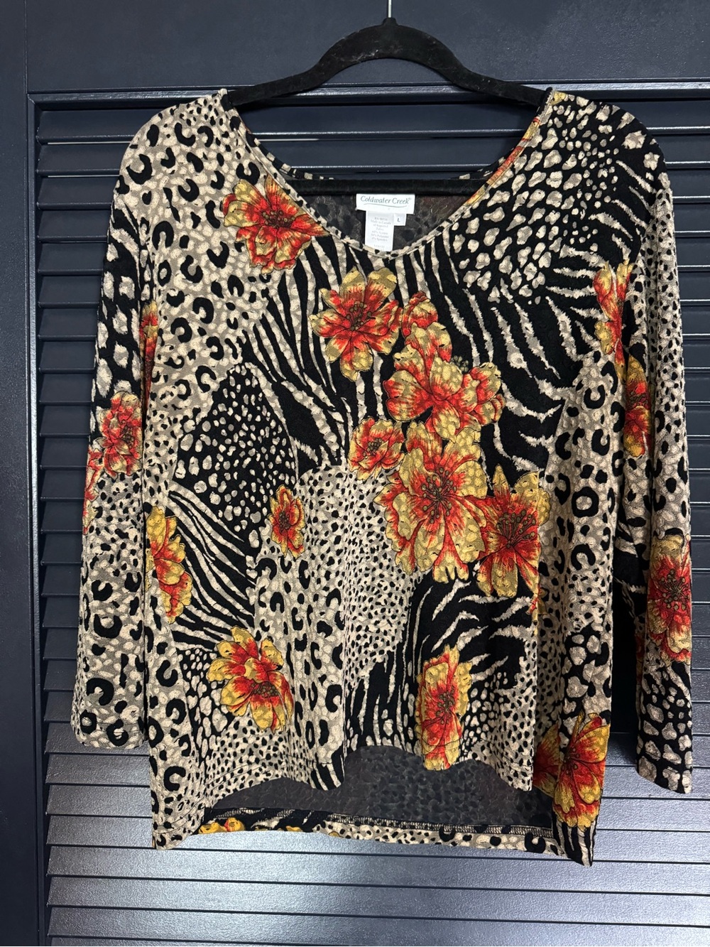 Coldwater Creek Mixed Animal Floral Top L